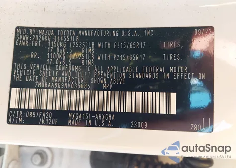 2022 Toyota Corolla Cross Le z USA, uszkodzony, nr VIN 7MUBAABG9NV035085